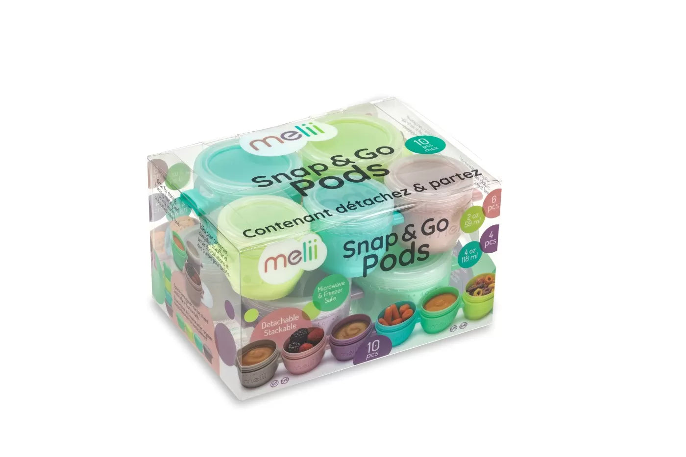 SET 10 RECIPIENTE SNAP&GO, MELII, 6*59 ML + 4*118 ML