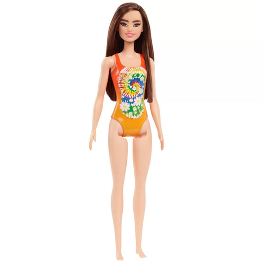 PAPUSA BARBIE SATENA CU COSTUM DE BAIE PORTOCALIU